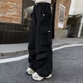 thumbnail image 6 of Dagugfen Cargo Pants for Teens Elastic Waist Loose Fitted Full Length Pants Casual Daily Wear Street Fashion Pants with Multi Pockets(10-11Years,Black), 6 of 7