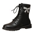 thumbnail image 1 of WEAIXIMIUNG Short Boots Wedge Heel Ladies Rhinestone Bow Leather Round Toe High Heel Solid Color Strappy Zipper Mid Calf Large Size Boots Ankle Boots Short Boots, 1 of 8