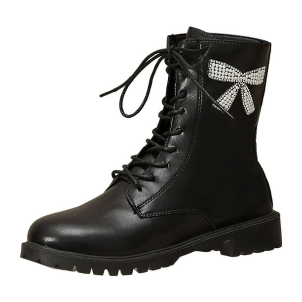 NECHOLOGY Botas Mujer Adulto Femenino Zapatos Botines mujer Mujer De De Imitación Cuero Punta Redonda Tacón Y Grueso Color Sólido Cremallera Con Tiras Media Botas De Tamaño Botines Botas (Black, 8.5)
