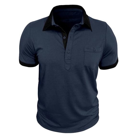 biudgviw Mens T-Shirts Color Block Button Lapel Golf Shirts Business Casual Short Sleeve Work Tops with Pocket M-XXXL