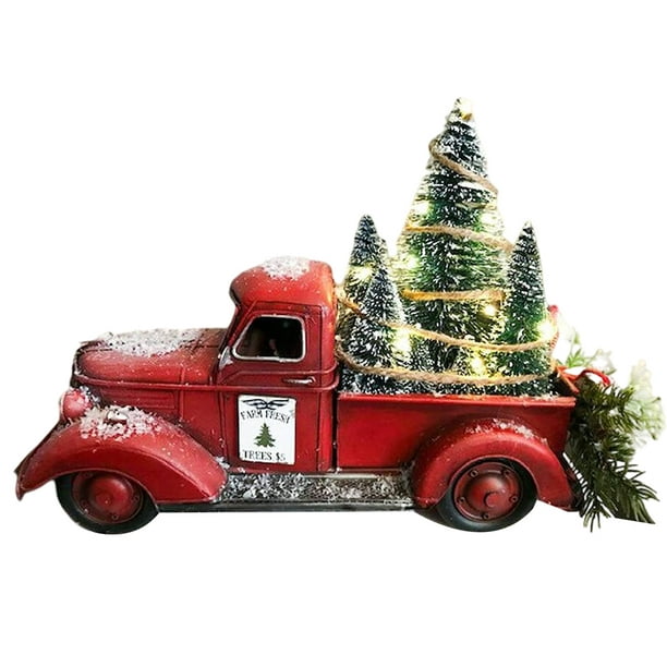 Noël rouge camion Vintage métal ornement tire voiture ornements tire  arrière camion jouet Table haut ornement pour étagères manteaux 