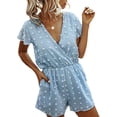 thumbnail image 1 of Women's Rompers-Summer Deep V Neck Wrap Floral Polka Dot Short Sleeve Beach Short Jumpsuit, 1 of 7