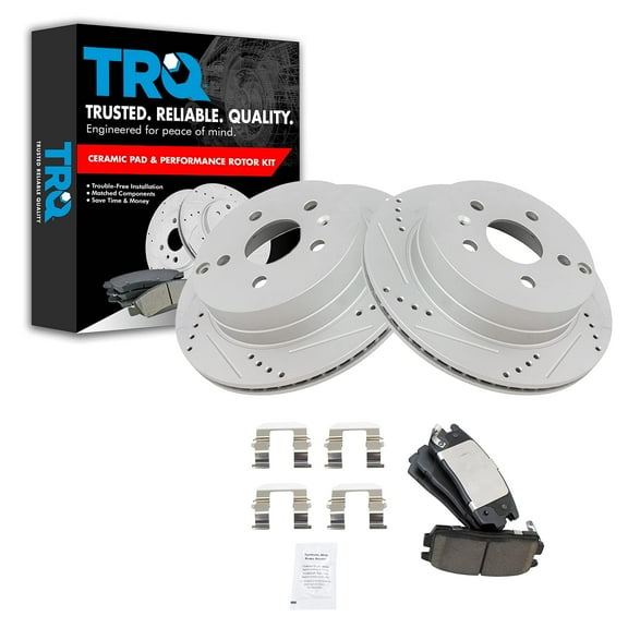 TRQ Rear Performance Brake Pad & Rotor Kit Brake Pads Brake Rotors Set Ceramic Vented Premium G-Coated Fits Select 2010-2017 Chevrolet Equinox GMC Terrain