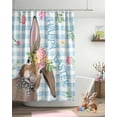 thumbnail image 4 of Easter Shower Curtain Bunny Rabbit Bow Tie Shower Curtains for Bathroom Decor Flower Buffalo Plaid Blue Bath Curtains Sets for Spring Easter Bathroom Decor Fabric Waterproof Small Stall 36" X 72", 4 of 6