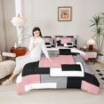 thumbnail image 4 of Homewish Abstract Checkered Square Bedding Comforter Set,Pink Black Gray Twin Comforter Sets,Geometric Plaid Grid Bedding Set For Girls Kids,Microfiber Bedroom Decor,2pcs, 4 of 8