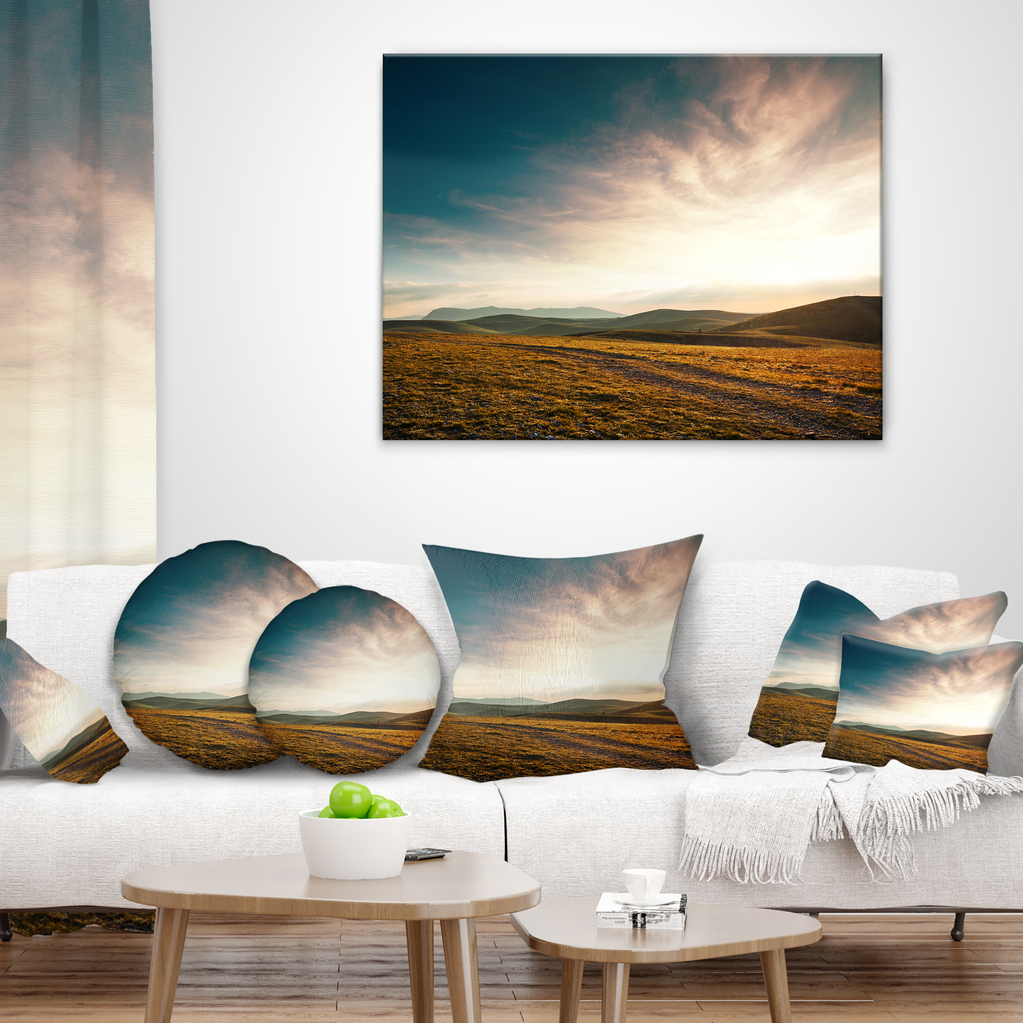 Designart Pathway over Mountains At Sunset - Landscape Printed Throw Pillow - 18x18