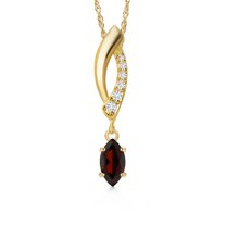 Gem Stone King 14K Yellow Gold Red Garnet and Lab Grown Diamond Pendant Necklace for Women | 0.29 Cttw | Gemstone January Birthstone | Marquise 6X3MM | With 18 inch Chain