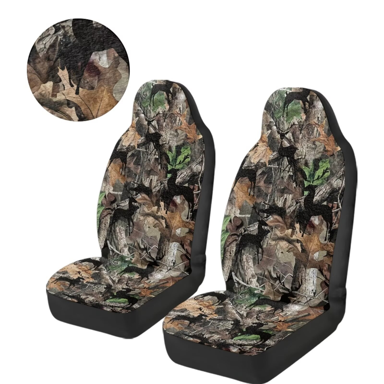 Uorisanigo Car Seat Covers, Universal Auto Interior High Back Bucket Seat Covers, Soft Flurry Camo Hunting Forest Automotive Seats Cover for Most Vehicles SUV Pick-up Truck