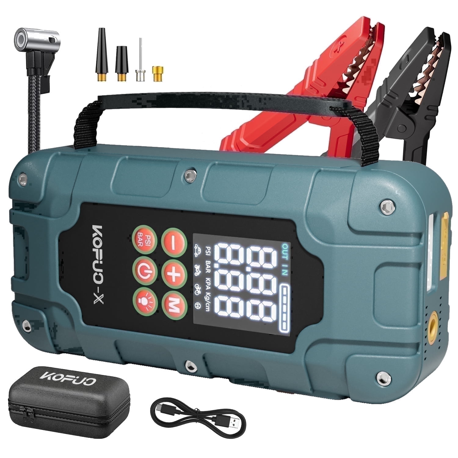 KOPUO-X 7000A Jump Starter with Air Compressor, 150 PSI Digital Tire Inflator, 12V Battery Booster Power Bank for All Gas and 6.5L Diesel