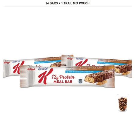 Special K Chocolate Peanut Butter Protein Meal Bars, 24 Bars, 1.59 oz Each with 1 Bybies Trail Mix Pouch, 2 oz