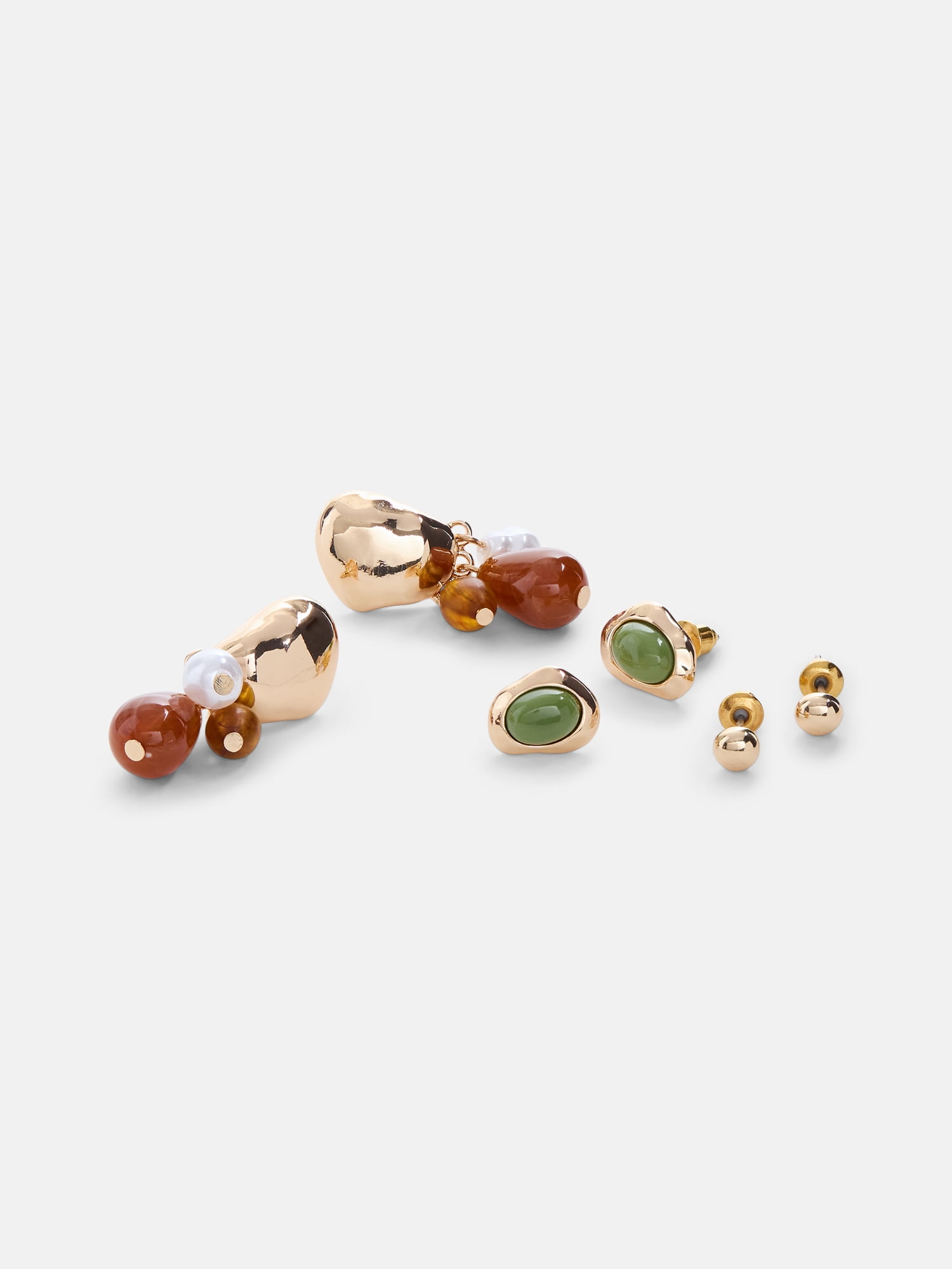 Scenario Women's Gold-Tone Stud and Drop Earrings Set, 3-Pair