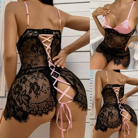 Sentmoon Lingerie for Women Ladies Strap Crochet Cutout Teddy Lingerie Embroidery Gauze Bandage Underwear Women s Lingerie  Sleep & Lounge Valentines Day Gifts for Her Up to 40% Off