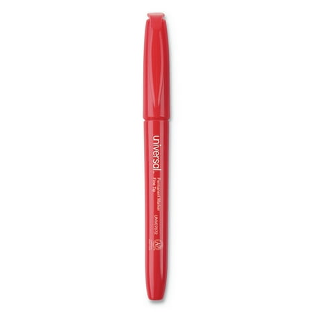 Opaque Permanent Marker Style Pen - Universal Pen Style Permanent Markers, Fine Point, Red, Dozen -UNV07072