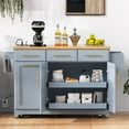 thumbnail image 4 of Harper & Bright Designs Kitchen Island with 2 Pull Out Cabinet Organizers & Drop Leaf, Rolling Kitchen Island with Trash Can Storage and Power Outlet for Dining Room, Grey+Blue, 4 of 20