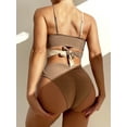 thumbnail image 5 of Conjunto de bikini cruzado sexy para mujer, traje de baño de 2 piezas con parte superior con lazo en la espalda y bloques de colores cruzados, 5 of 5