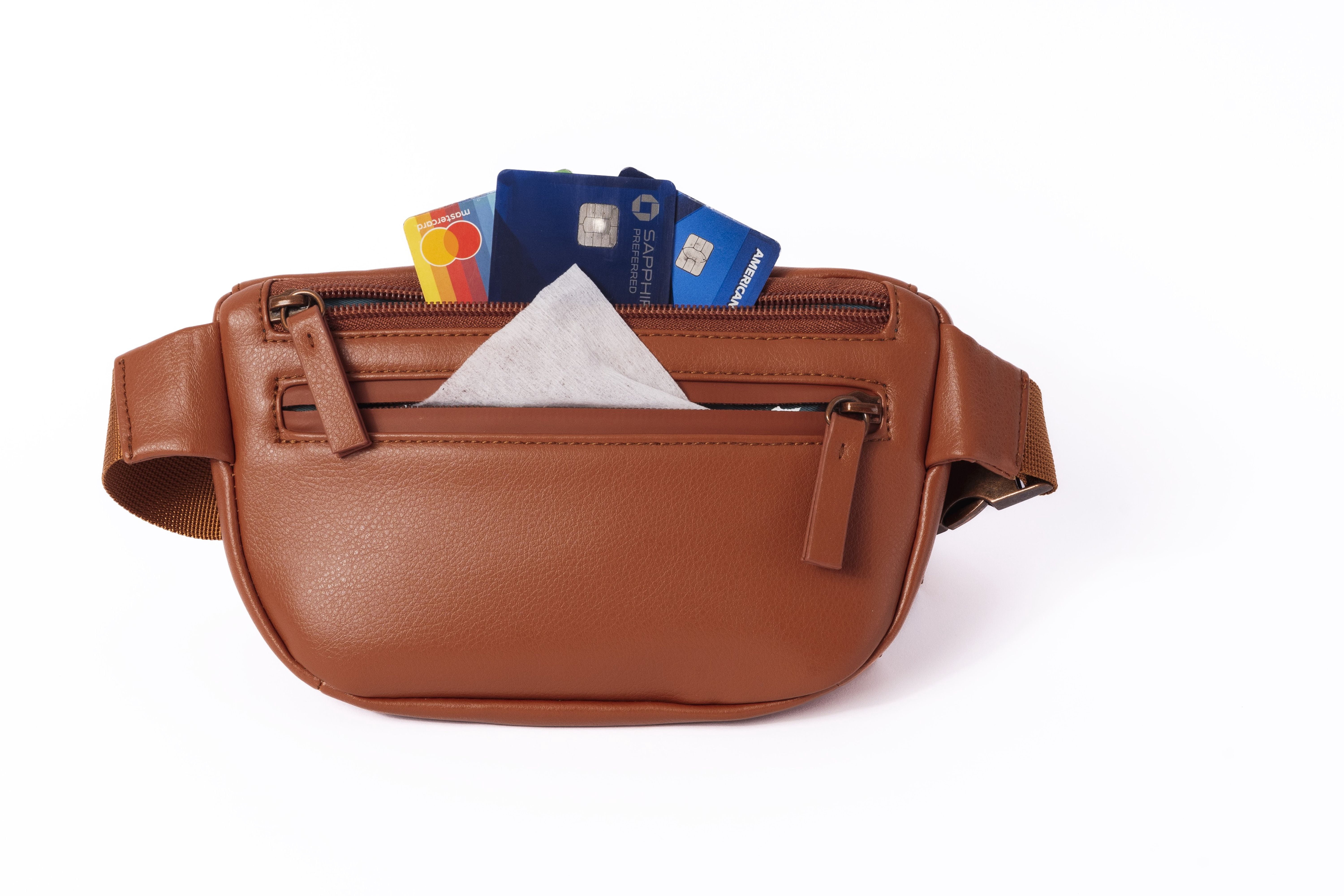 Kibou Mini Vegan Leather Premium Fanny Pack Diaper Bag - BROWN