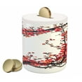 thumbnail image 1 of Japanese Piggy Bank, Cherry Blossom Sakura Branch Brushstrokes Image Print, Ceramic Coin Bank Money Box for Cash Saving, 3.6" X 3.2", Red and Brown, by Ambesonne, 1 of 4