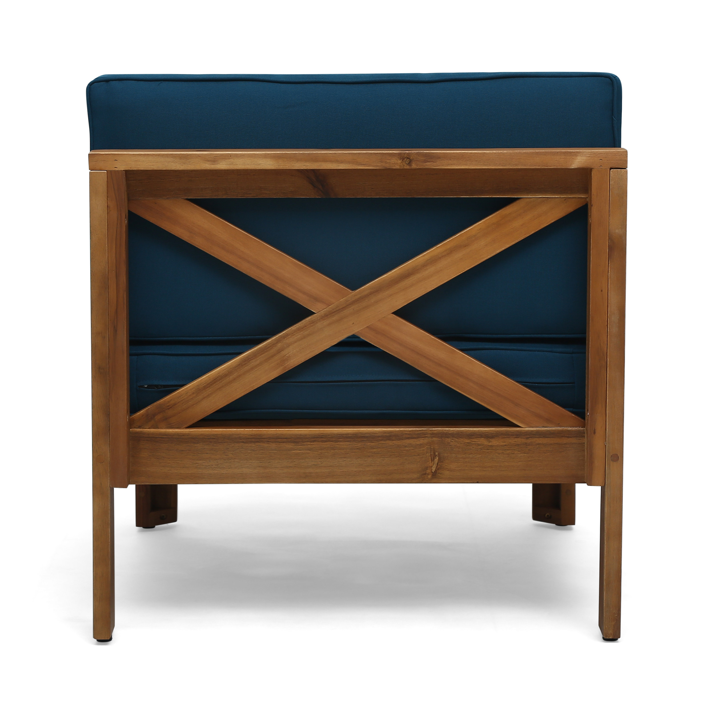 Mamie Outdoor Acacia Wood 5 Piece 3-Seater Sectional Sofa Set, Teak and Dark Teal