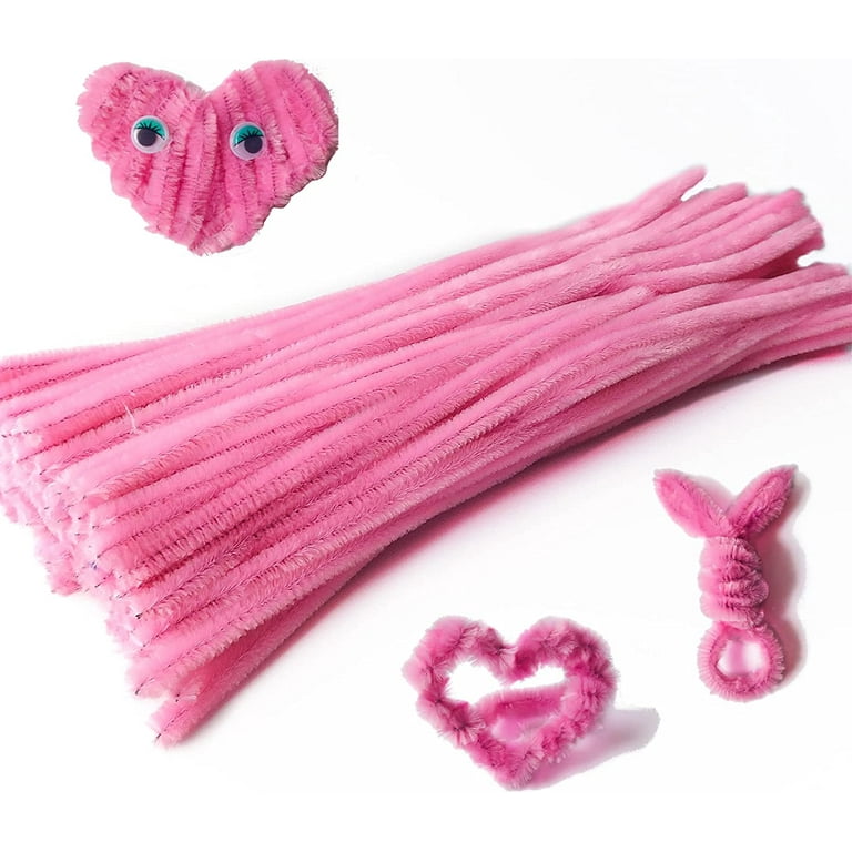 100 Pieces 7mm x 12 Inch Pipe Cleaners, Thick Fuzzy Pink Chenille Stems for  Craft Supplies Kids DIY Art Decorations