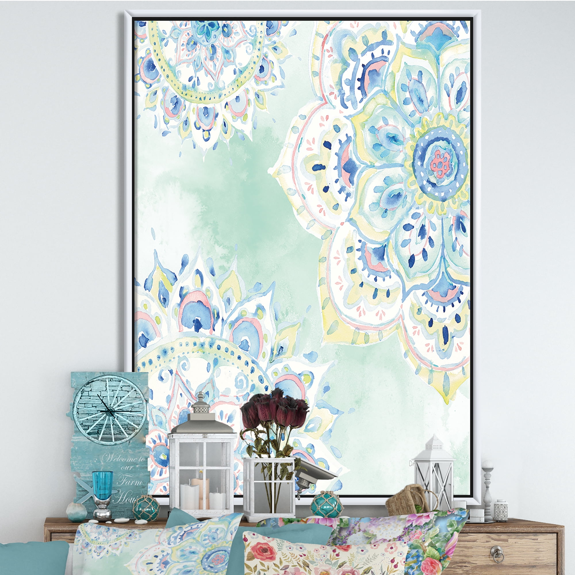 Designart ' Watercolor mandalas IV ' Floral & Botanical Framed Canvas