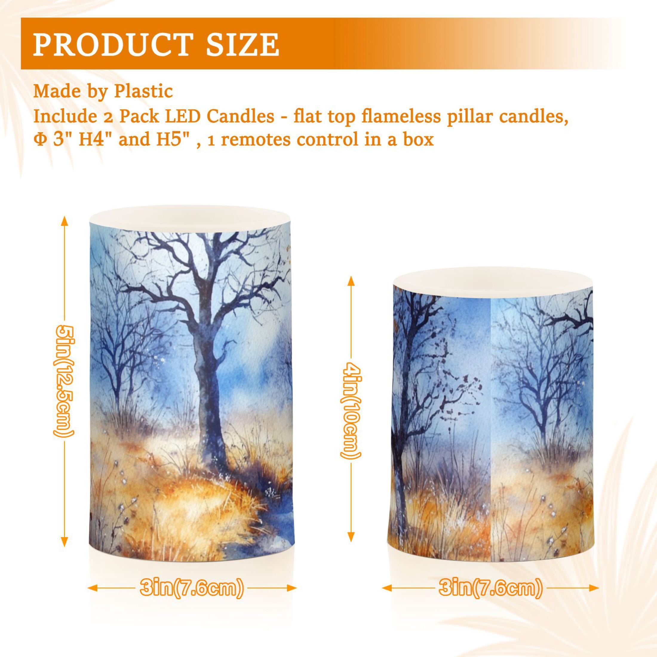 Watercolor Autumn Trees Flickering Flameless Candles Battery Operated with Remote Timer LED Pillar Candles Set of 2