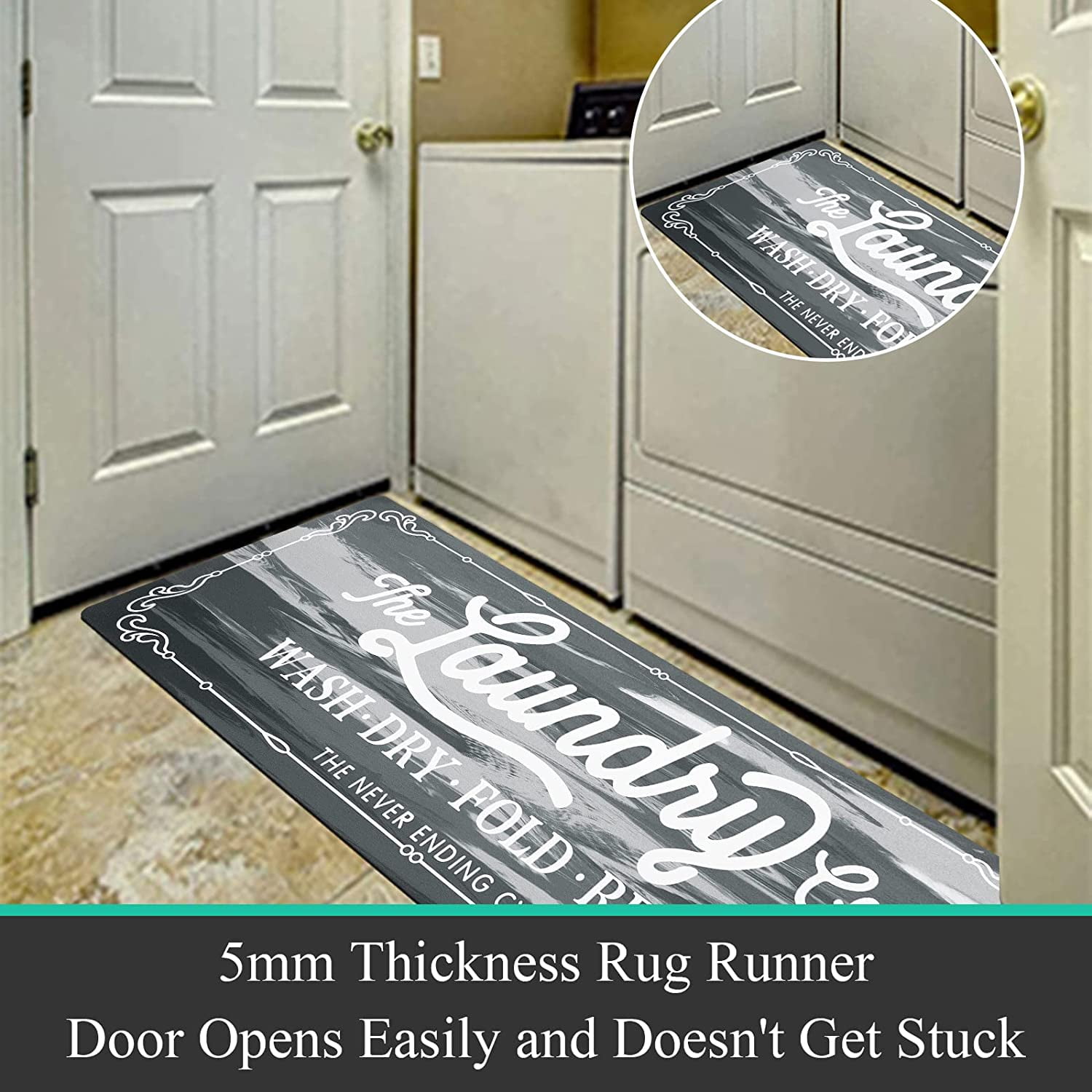Findosom 20"x60" Farmhouse Laundry Room Rug Non Slip Rubber Laundry Runner Rug Waterproof Washable Indoor Laundry Rugs and Mats for Kitchen Floor Laundry Room Bathroom Hallway Entryway Decor Gray