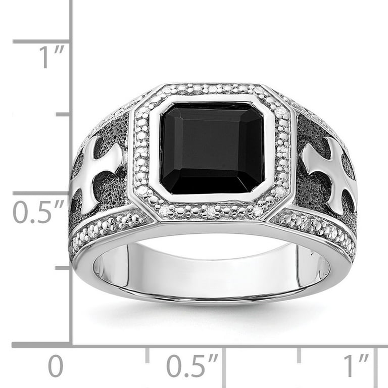 Sterling Silver Diamond & Onyx Black Rhodium Plated Cross Men's Ring Sterling Silver Diamond & Onyx Black Rhodium Plated Cross Men's Ring