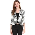 thumbnail image 1 of Chaqueta tipo blazer de rayas ligeras con decoración de botones de solapa con muesca para mujer Blanco negro M, 1 of 6