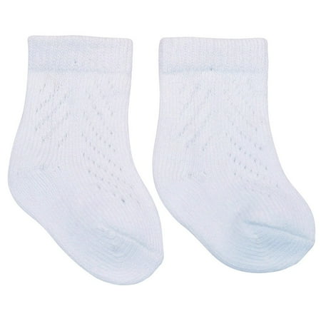 Nylon Eyelet - Piccolo Baby Girls White Eyelet Pattern Ribbed Cuff Knit Soft Socks