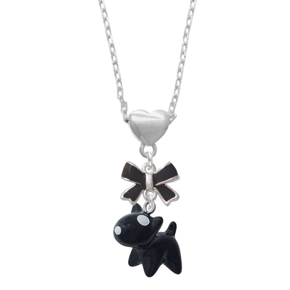 Delight Jewelry Resin Black Bull Terrier Dog Black Bow Heart Necklace