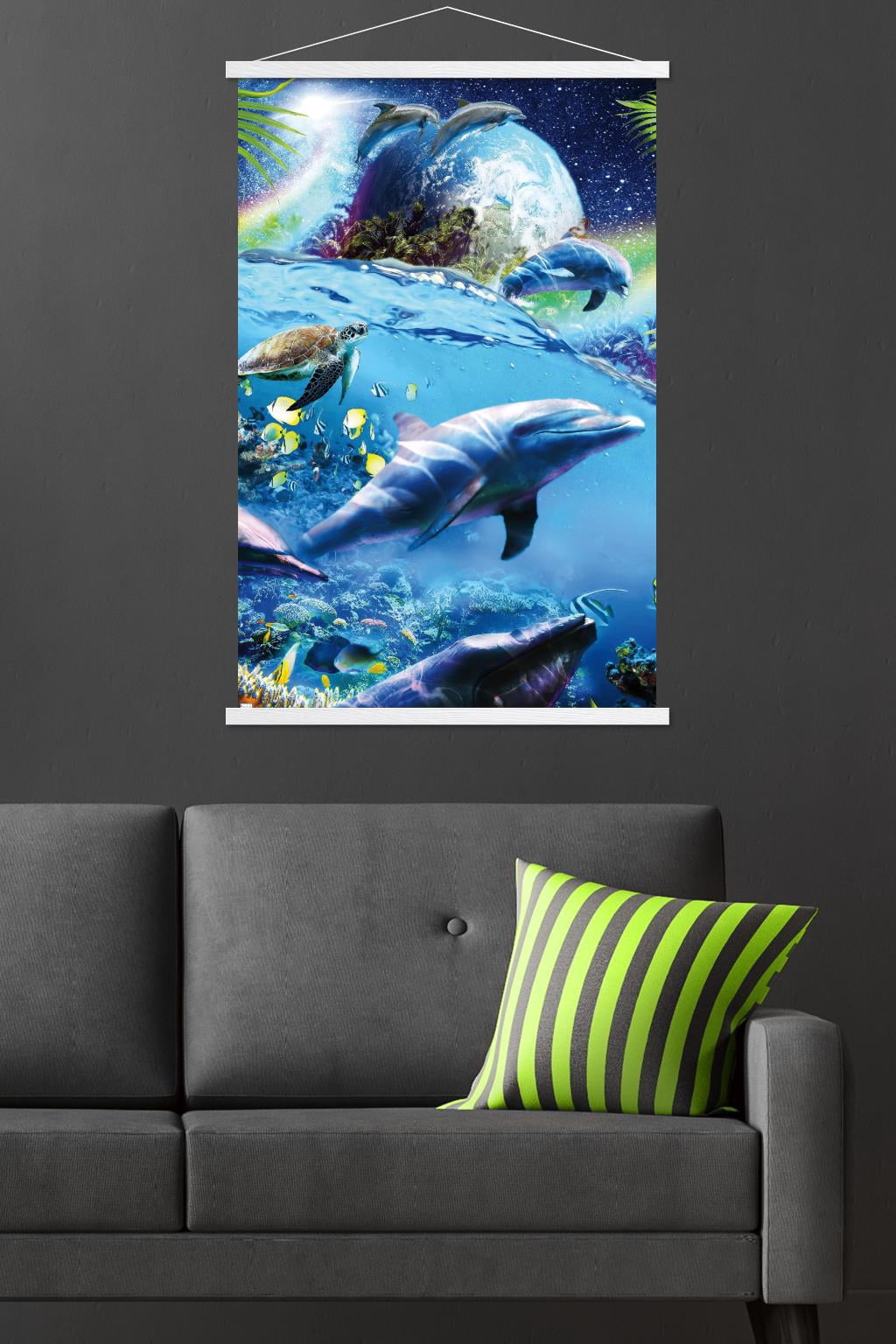 James Booker - Space Dolphins Wall Poster with Magnetic Frame, 22.375" x 34"