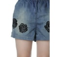 thumbnail image 3 of Women Blue Medium Wash Denim Black Rose Appliques High Waist Shorts, 3 of 3