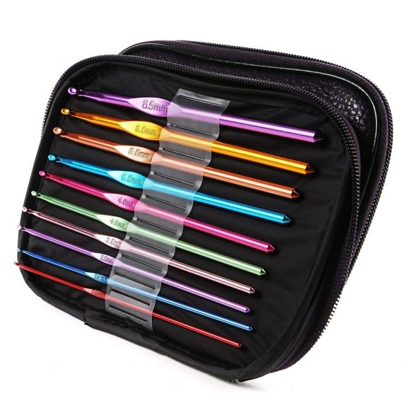 22 Pcs Mixed Aluminum Handle Crochet Hooks Ergonomic Knit Knitting Needles Set with Case Multi Color Weave Craft Yarn