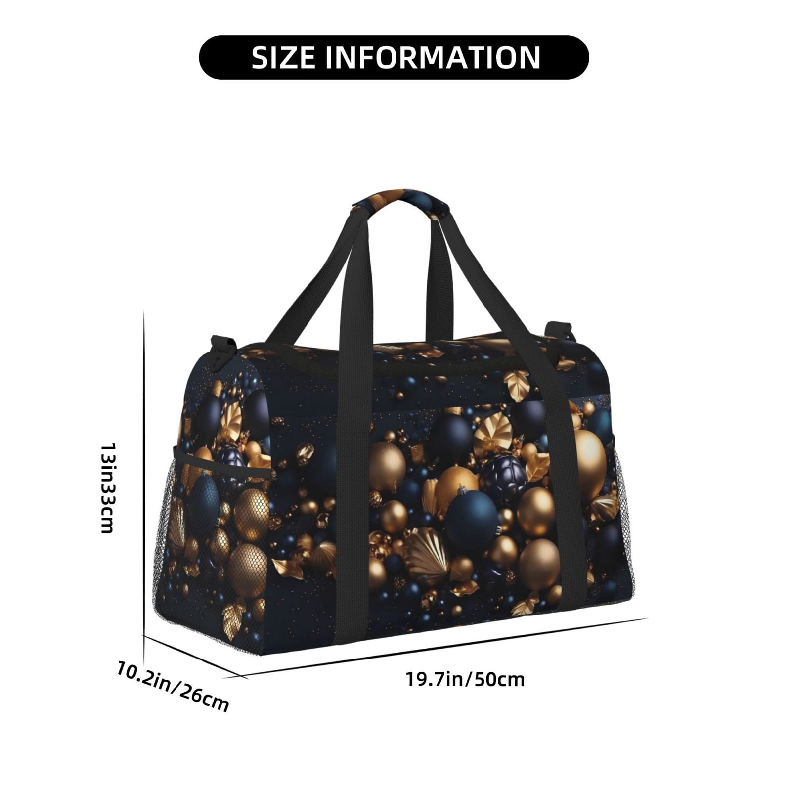 Fuzoiu Elegant Golden Blue Ornaments Print Travel Duffle Bag,Carry On Tote Bags,Duffel Bag,Sport Gym Bag, Hospital Bag for Labor and Delivery, Overnight Bag,Luggage Bag