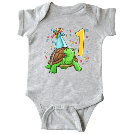 

Inktastic 1st Birthday Cute Turtle in Party Hat with Confetti Gift Baby Boy or Baby Girl Bodysuit
