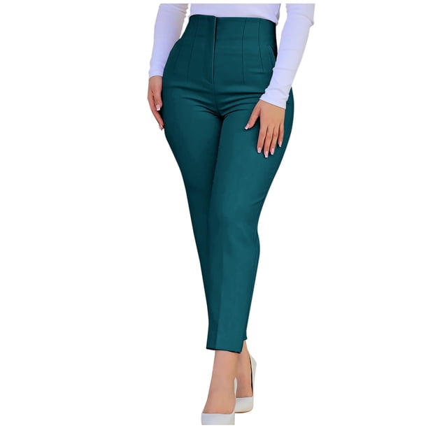 Pantalones casuales Umfun para mujer, de cintura alta, con bolsillos, ajustados, color liso, cómodos, azul oscuro, talla XL