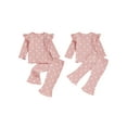 thumbnail image 3 of Loicainy Toddler Baby Girl Fall Outfits 6 12 182 4 Months 2T 3T 4T Bow Print Ribbed Long Sleeve Round Neck Pullover + Elastic Waist Flare Pants Clothes Set, 3 of 10