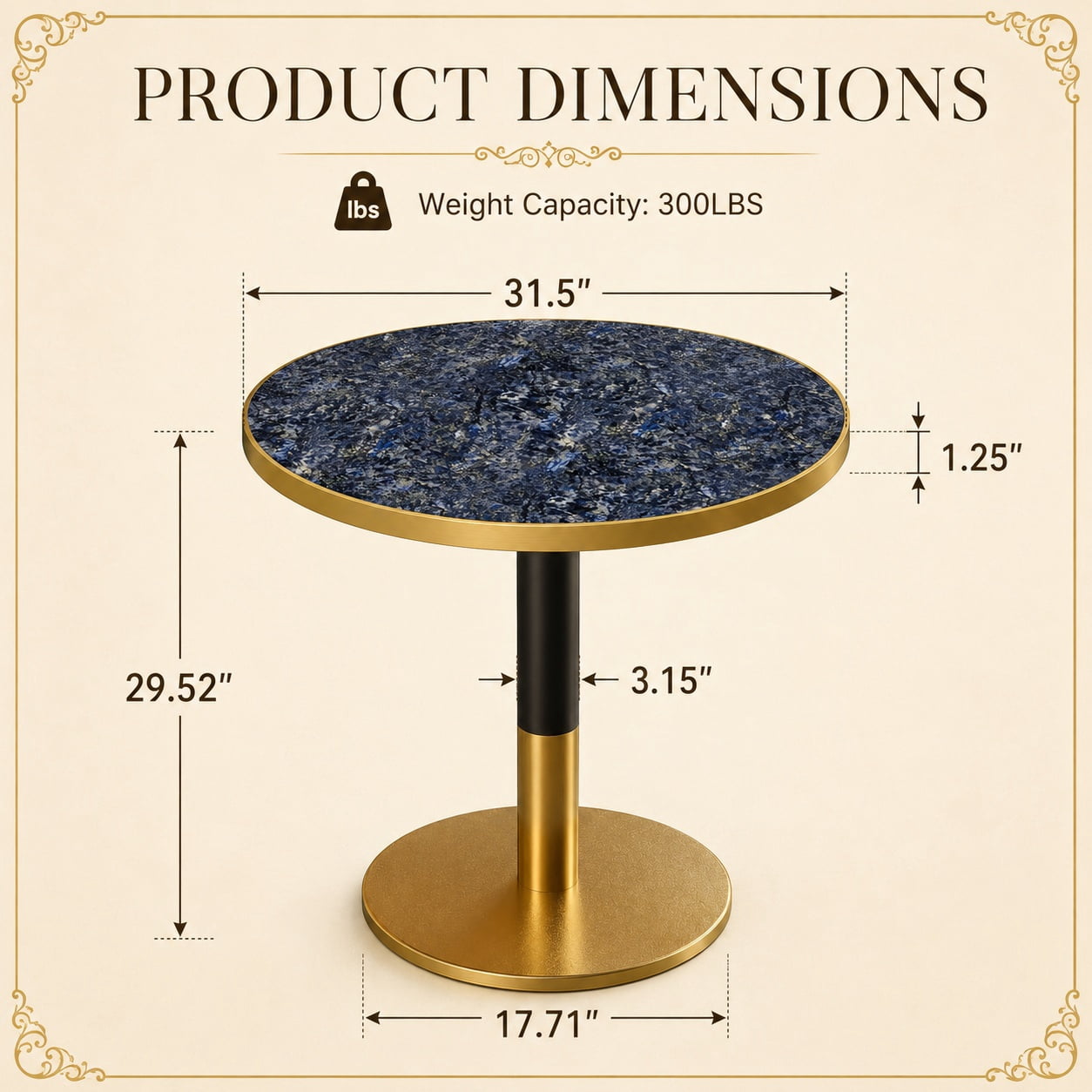 Aukfa 31.5" Round Sintered Stone Dining Table for 2-4, Kitchen Table Tulip Table with Gold Pedestal Base for Bistro Small Apartment,Sapphire Blue