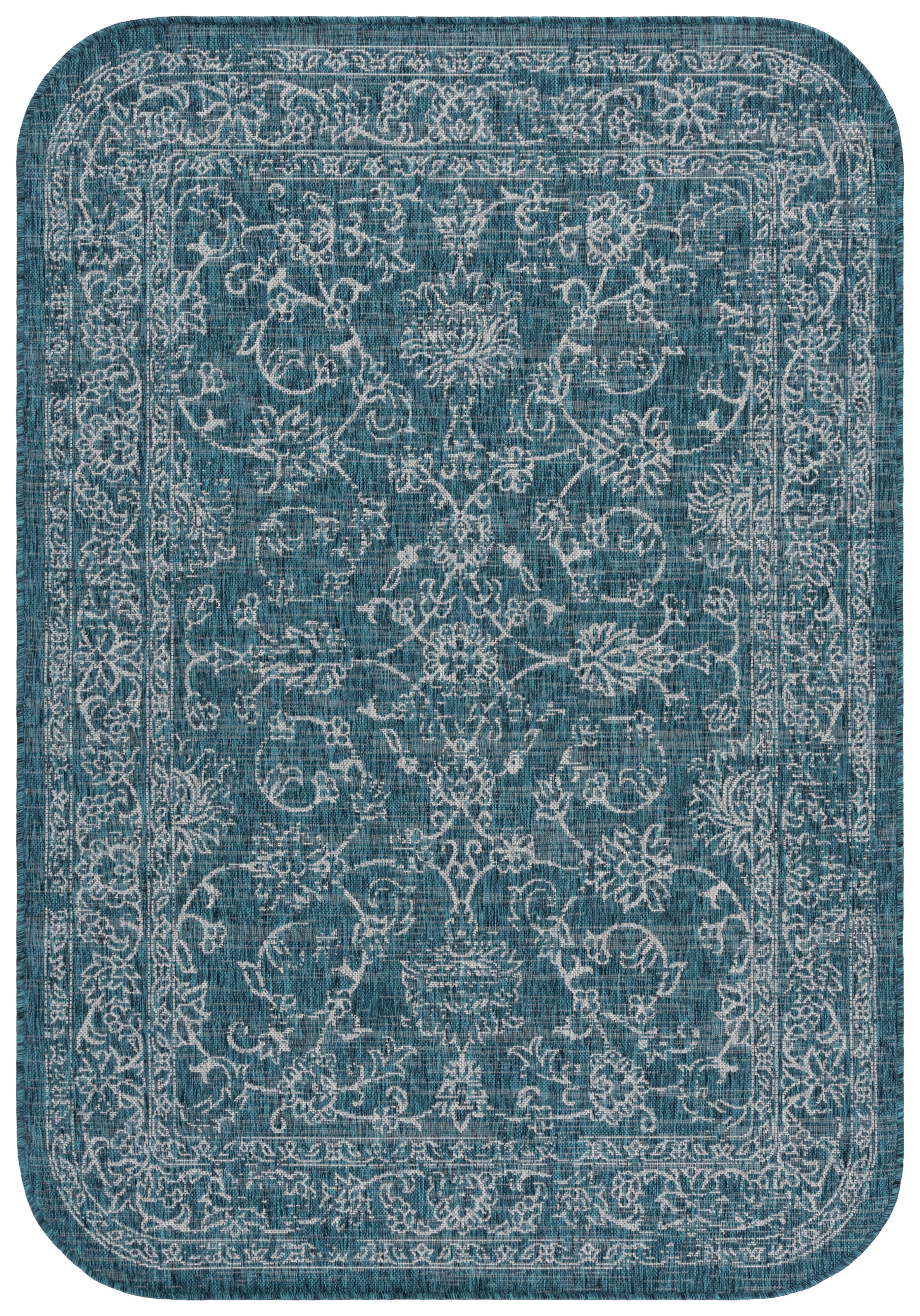Safavieh Courtyard Darin Botanical Indoor/Outdoor Area Rug, Navy/Ivory, 6'7" x 9'6" Round