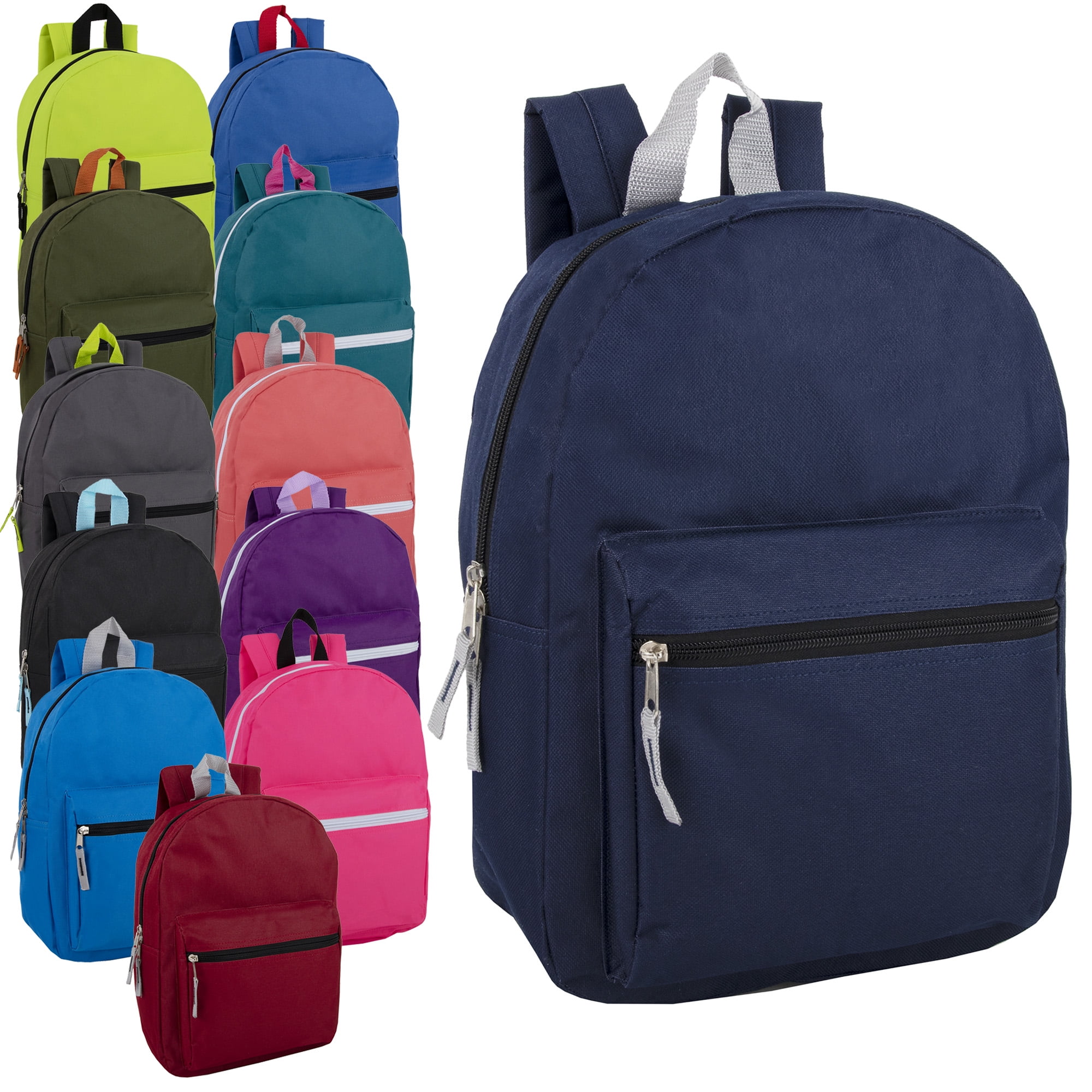 Trailmaker 24 Pack Bundle of 15 Inch Solid Color Backpacks For Kids in ...
