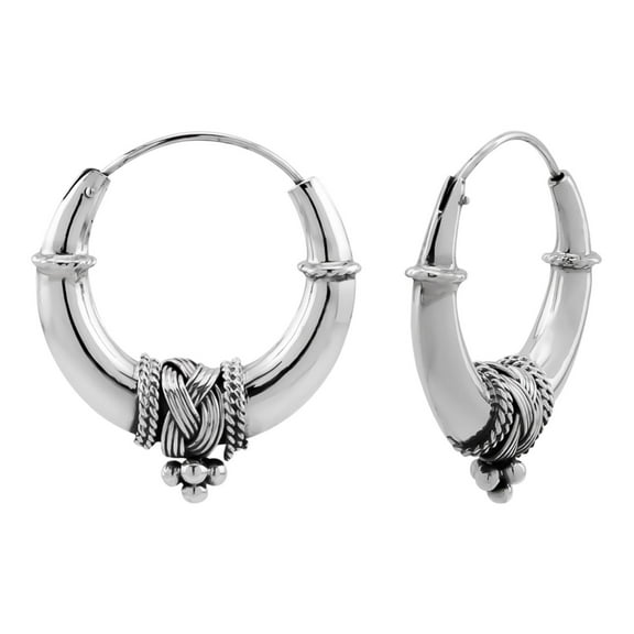 925 Sterling Silver Bali Style Hoop Earrings