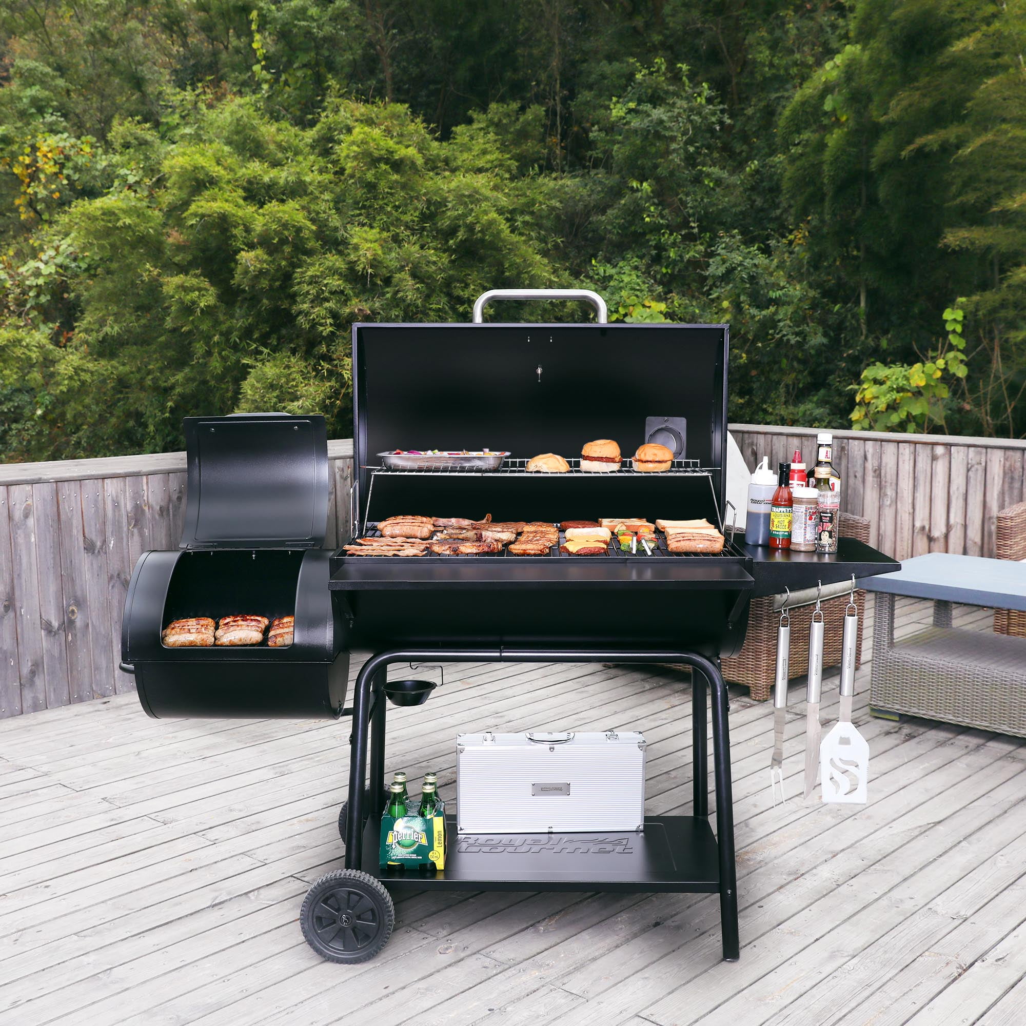 Royal Gourmet CC2036F 36" Charcoal Barrel Grill with Offset Smoker