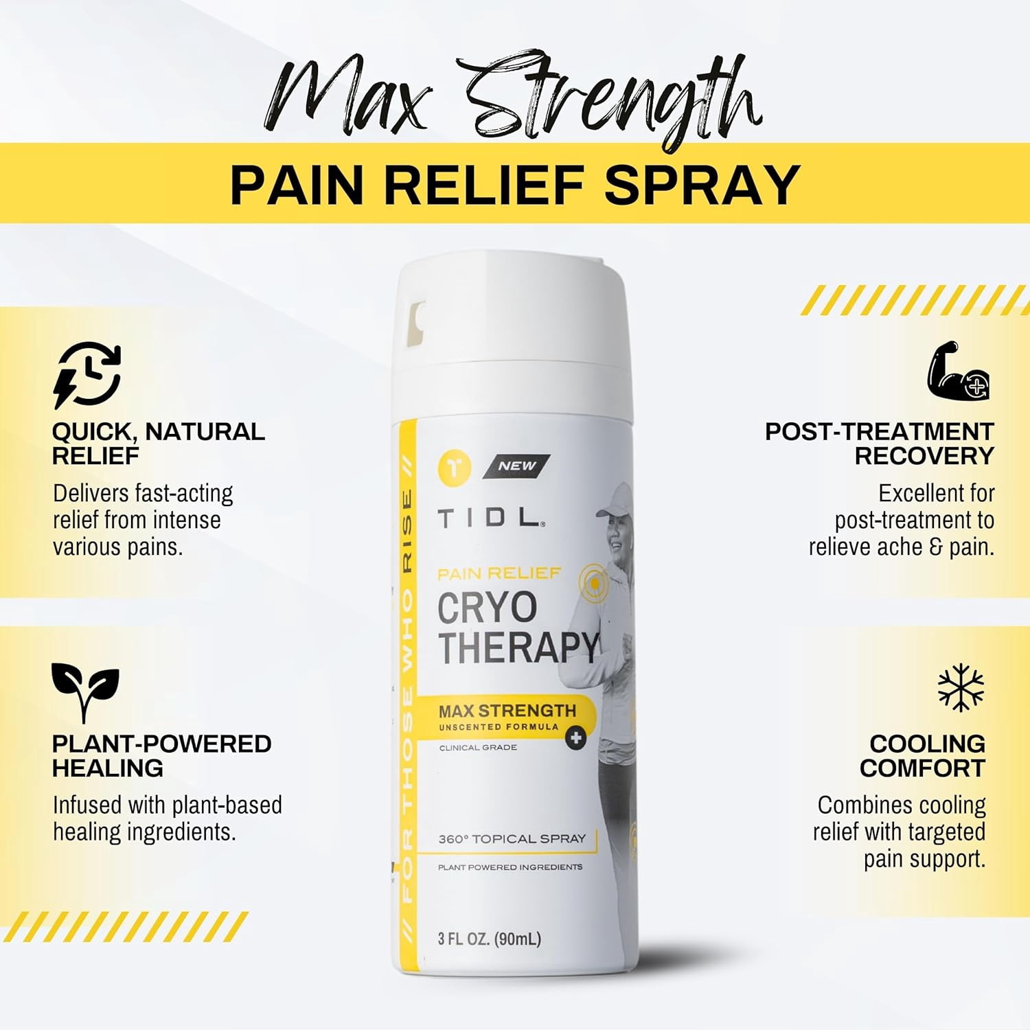 TIDL Max Strength Cryotherapy Menthol & Camphor Pain Relief Spray for Body Aches & Pains, 3 fl oz