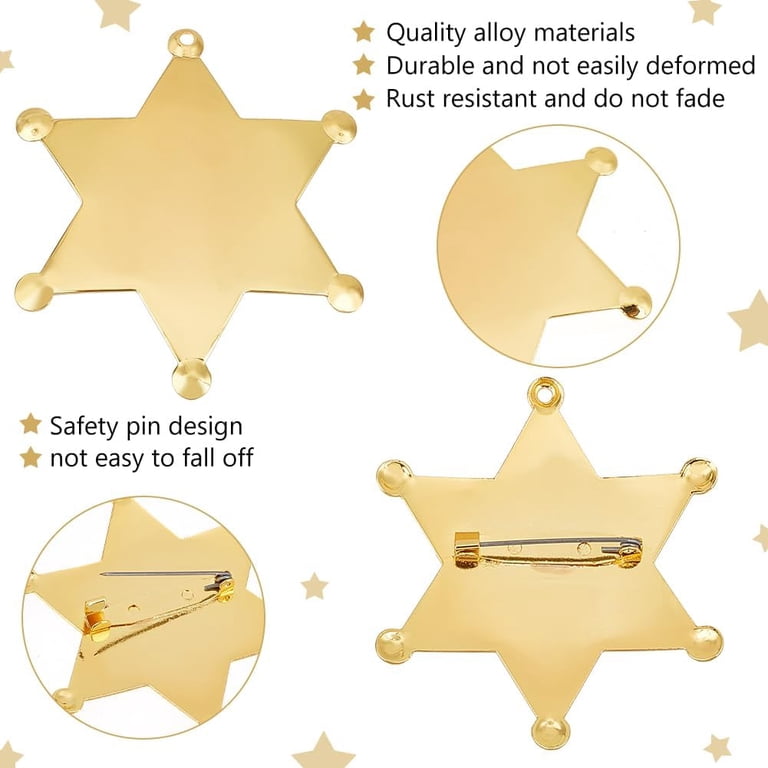 1 Set 2 Pcs Sheriff Badge Gold Star Pins Alloy Brooch Blanks