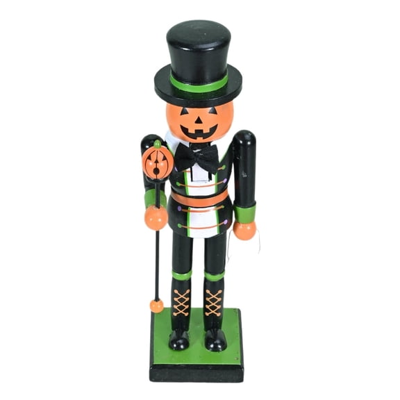 Pumpkin Head Halloween Nutcracker, 11.2 Inch Wooden Nutcracker Figurine with Jack-o-Lantern, for Desktop Bookshelf Halloween Decorations Indoor