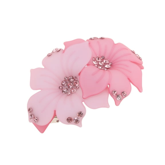 Unique Bargains 1 Pc Elegant Double Flower Hair Clips for Home Pink