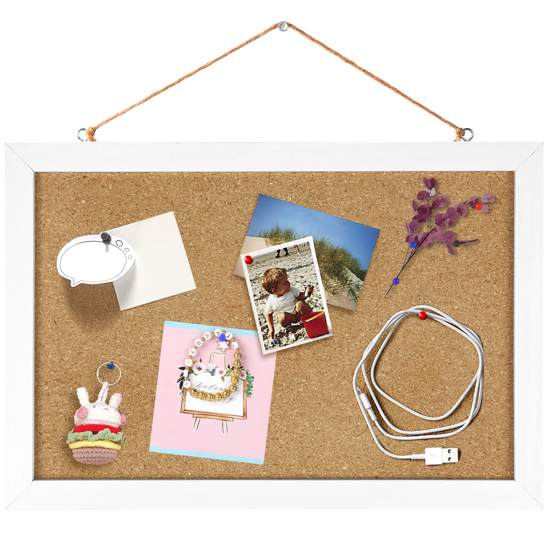 Cork Board Bulletin Board 12 x 7.8 Inches with Rectangle White Frame