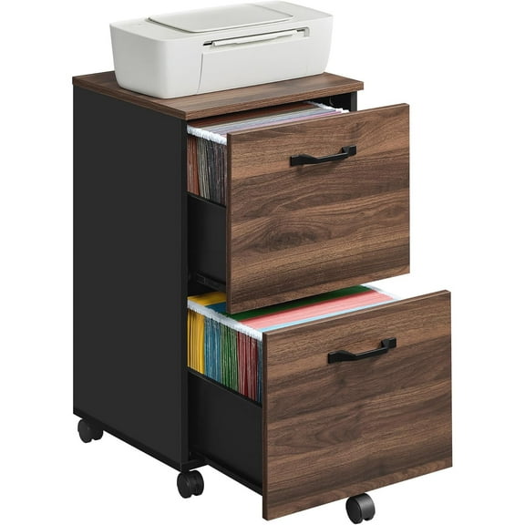 2-Drawer File Cabinet, Small Rolling Filing Cabinet for Home Office, Printer Stand, for A4, Letter-Size Documents, 15.7 x 16.5 x 27.6 Inches, Natural Walnut and Ink Black UOFC040K01