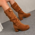 thumbnail image 2 of Women's Slouchy Suede Wide Calf Riding Boots Block Heel Knee High Suede Wide Toe Box Pull On Fall Boots Brown Size 6, 2 of 5
