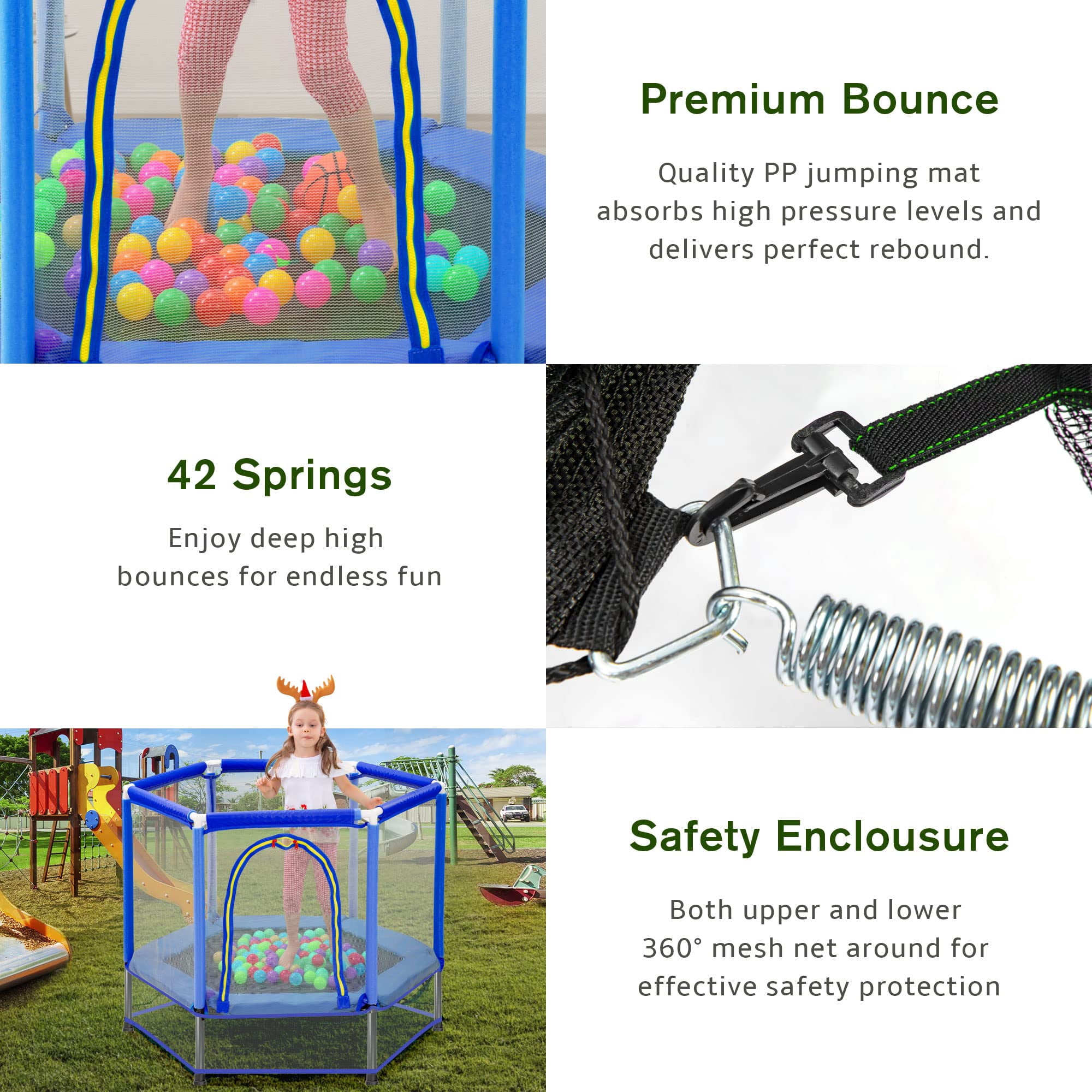 JOYFULIN 55" Trampoline for Kids, 4.5FT Mini Indoor Outdoor Toddler Trampoline with Enclosure Net and Pit Balls Baby, Small Kids Trampoline Birthday Gifts for Girl and Boy Age 1-8